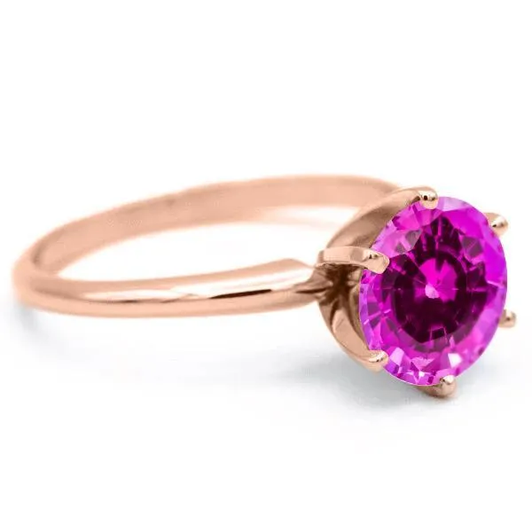 Round Pink Sapphire 14K Rose Gold 6 Prongs Solitaire Ring