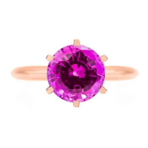Round Pink Sapphire 14K Rose Gold 6 Prongs Solitaire Ring