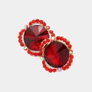 Round Red Crystal and Rhinestone Accented Pageant Earrings | Interview Earrings | 620377