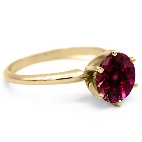 Round Ruby 14K or 18K Yellow Gold 6 Prongs Solitaire Ring