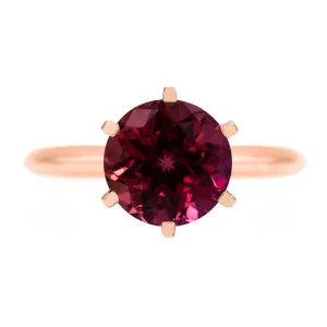Round Ruby 14K Rose Gold 6 Prongs Solitaire Ring