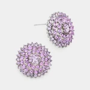 Round Violet Rhinestone Stud Earrings | Interview Earrings |  541946
