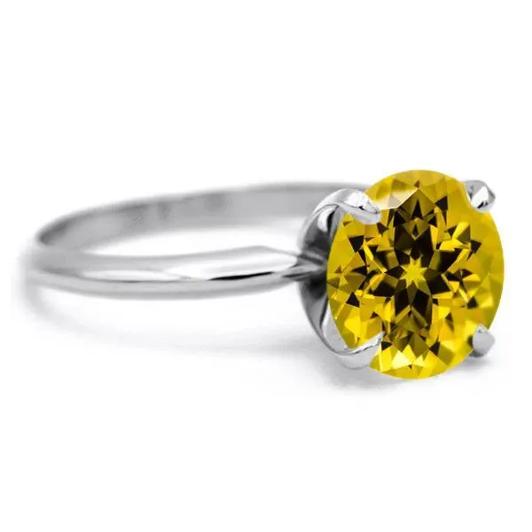 Round Yellow Sapphire 14K or 18K White Gold 4 Prongs Solitaire Ring