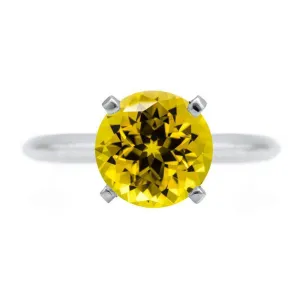 Round Yellow Sapphire 14K or 18K White Gold 4 Prongs Solitaire Ring
