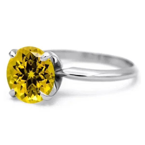 Round Yellow Sapphire 14K or 18K White Gold 4 Prongs Solitaire Ring