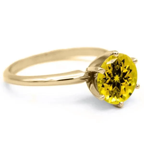 Round Yellow Sapphire 14K or 18K Yellow Gold 6 Prongs Solitaire Ring