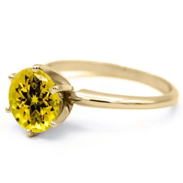 Round Yellow Sapphire 14K or 18K Yellow Gold 6 Prongs Solitaire Ring