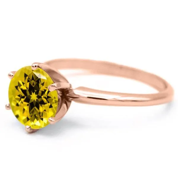 Round Yellow Sapphire 14K Rose Gold 6 Prongs Solitaire Ring
