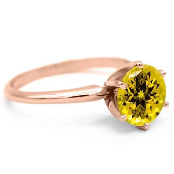 Round Yellow Sapphire 14K Rose Gold 6 Prongs Solitaire Ring