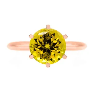 Round Yellow Sapphire 14K Rose Gold 6 Prongs Solitaire Ring