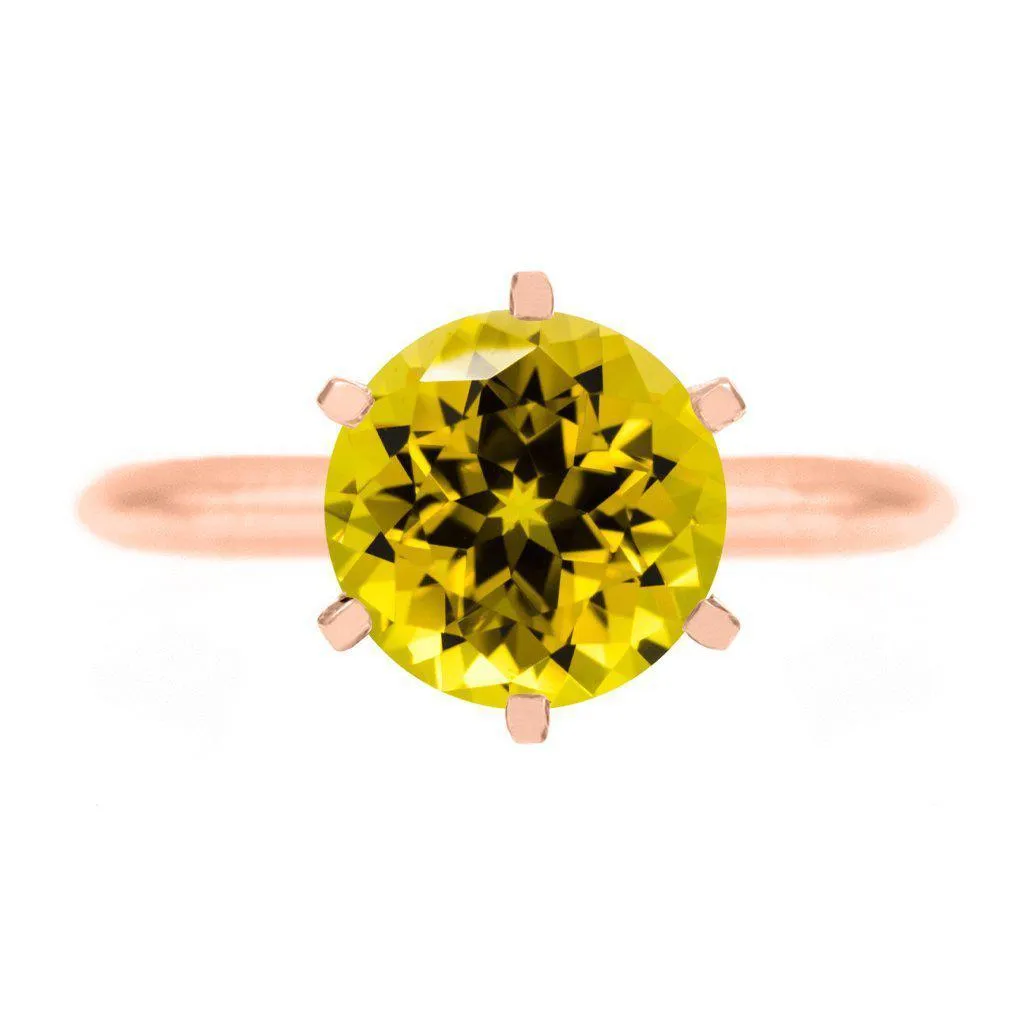 Round Yellow Sapphire 14K Rose Gold 6 Prongs Solitaire Ring