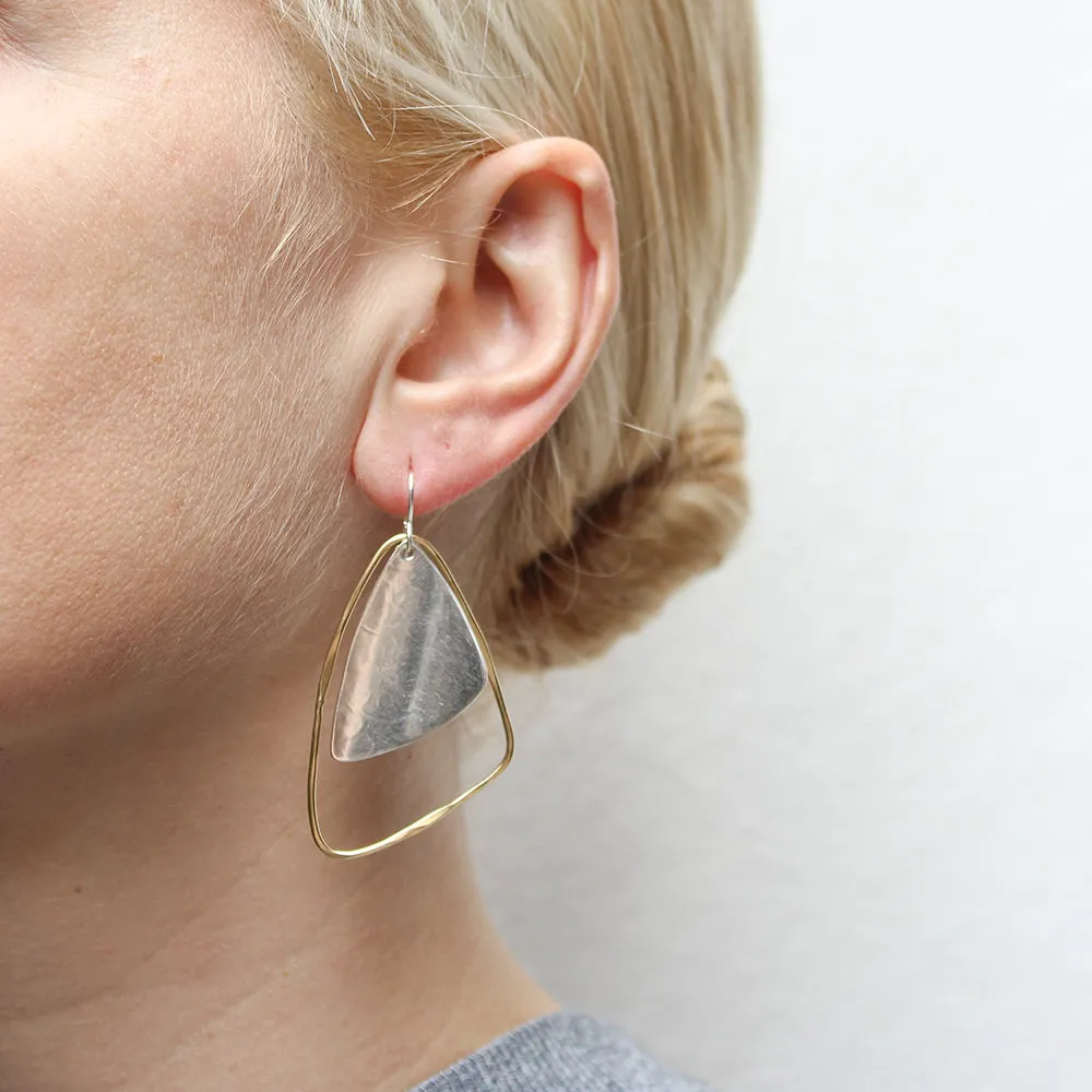 Rounded Triangles with Triangular Rings Wire Earrings
