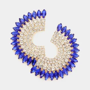 Royal Blue Marquise Stone and Rhinestone Half Moon Pageant Earrings | Evening Earrings | 573545