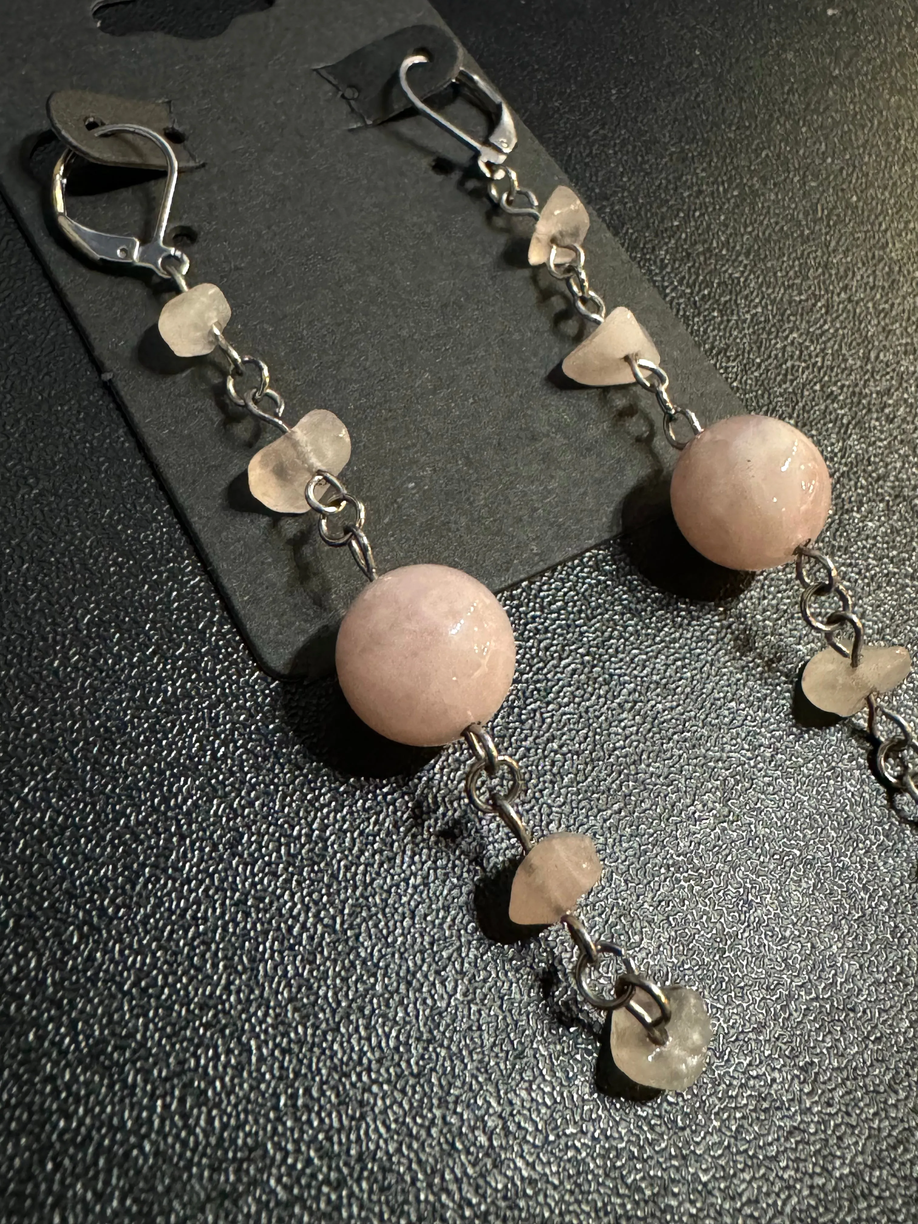Sacred Lynx Pink Eclipse Earrings: Rose Quartz