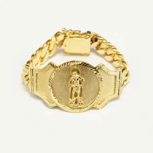 Saint Lazarus plate Solid Cuban Link Bracelet in 14K Gold
