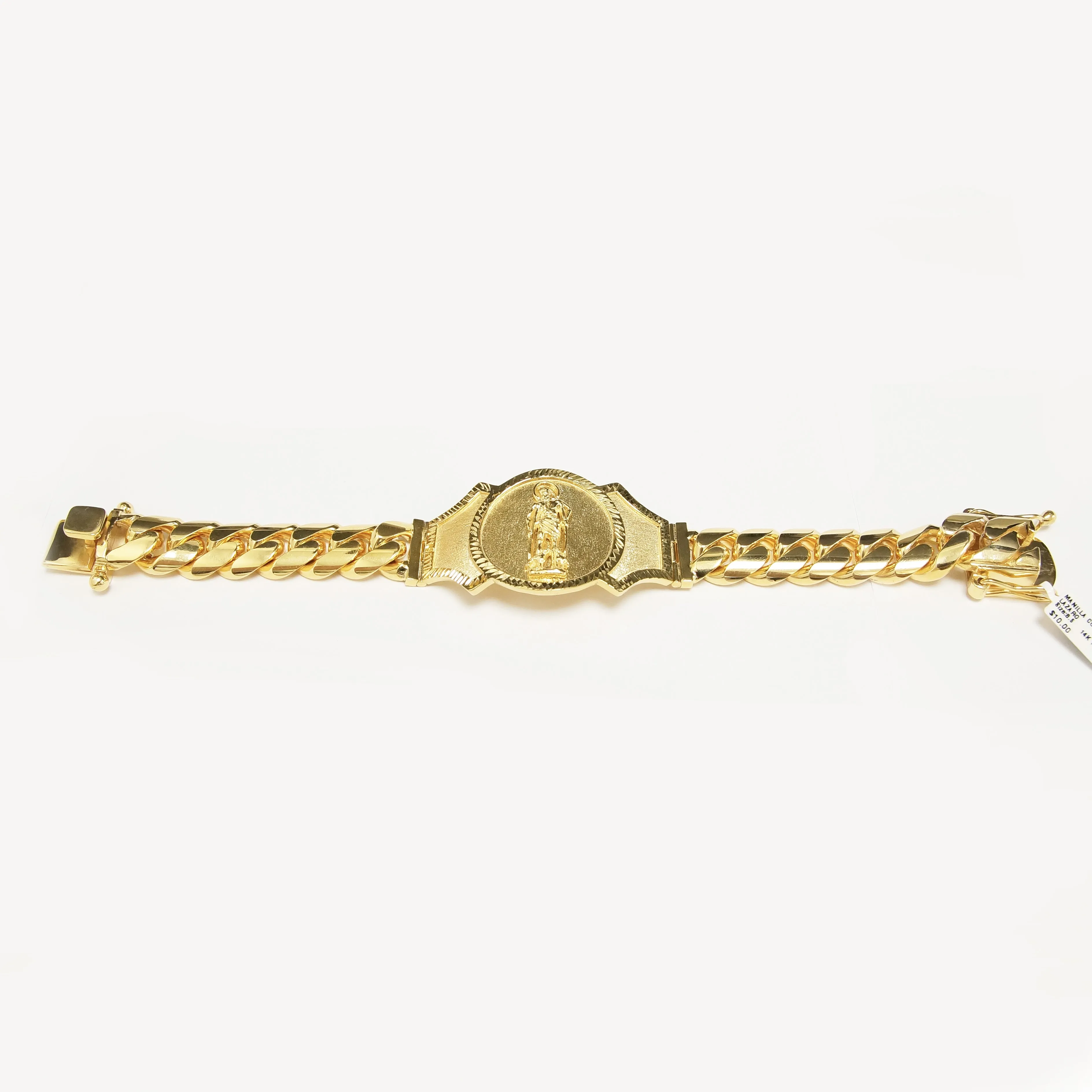Saint Lazarus plate Solid Cuban Link Bracelet in 14K Gold