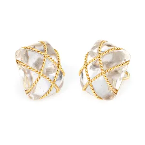 Seaman Schepps Earrings Rock Crystal 18k Gold Large Square Cage Vintage Jewelry