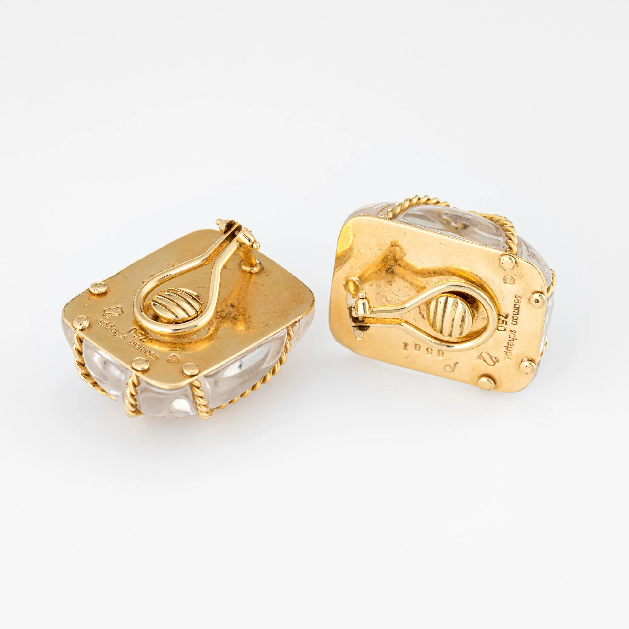 Seaman Schepps Earrings Rock Crystal 18k Gold Large Square Cage Vintage Jewelry