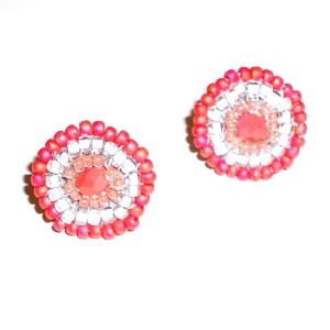 Seed Bead Post Earrings - Peach