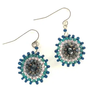 Seed Bead Starburst Earrings - Teal/Grey