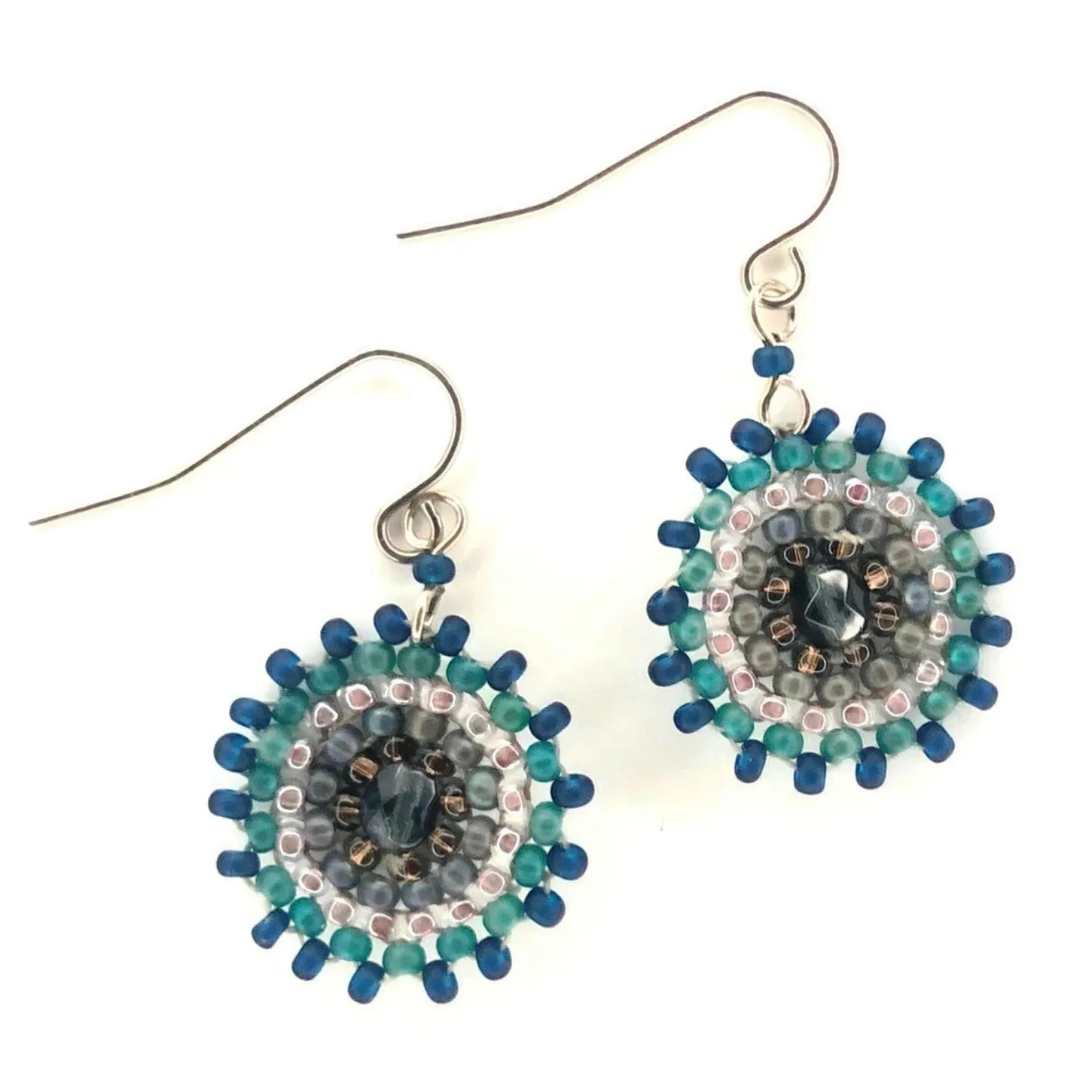 Seed Bead Starburst Earrings - Teal/Grey