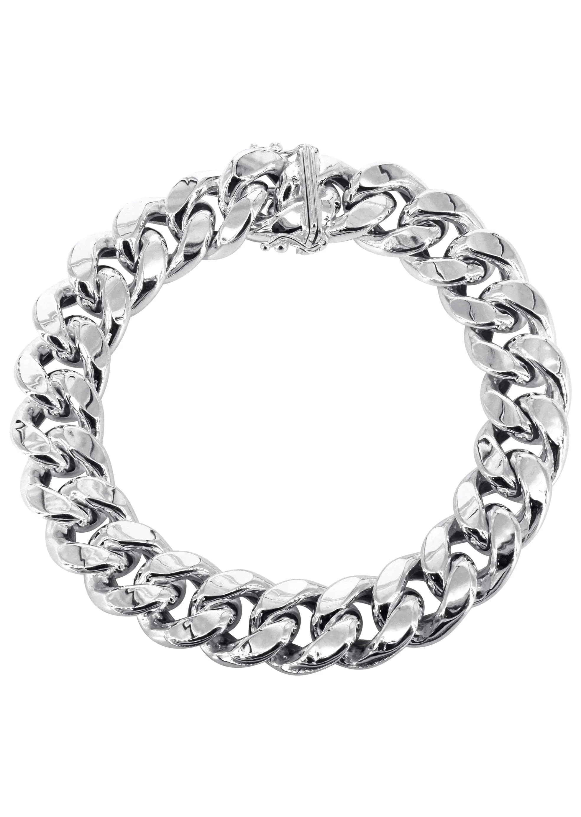Semi Solid  Mens Miami Cuban Link Bracelet 10K/14K White Gold