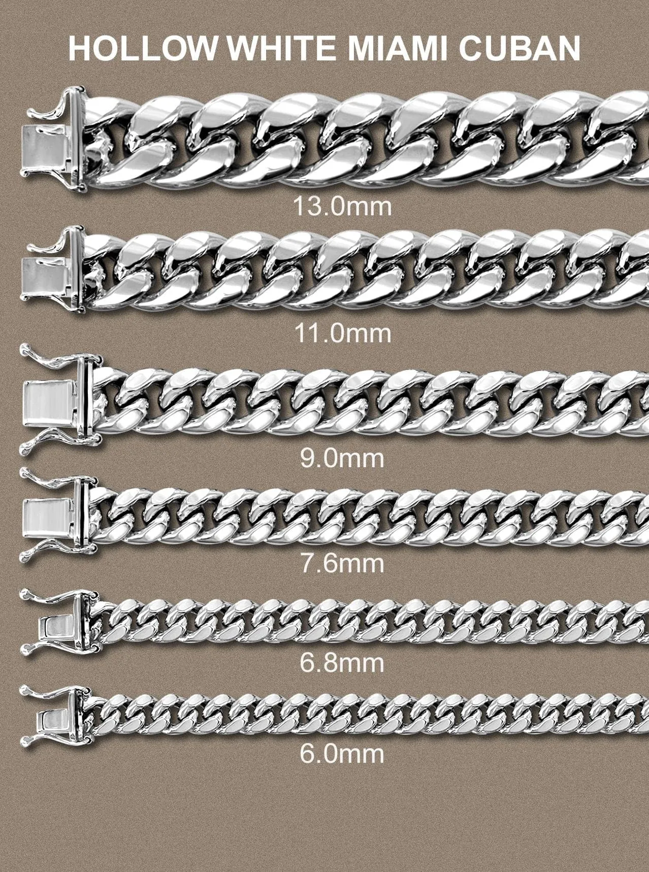 Semi Solid  Mens Miami Cuban Link Bracelet 10K/14K White Gold