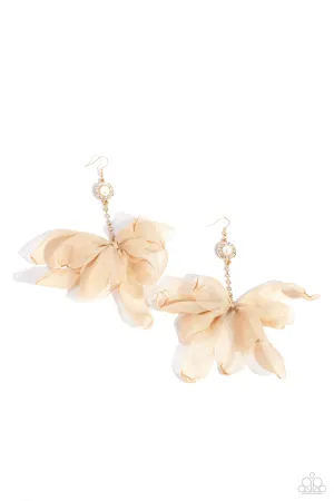 Seriously Sheer - Brown - Sheer Chiffon Bow White Rhinestone and Pearl Paparazzi Fishhook Earrings