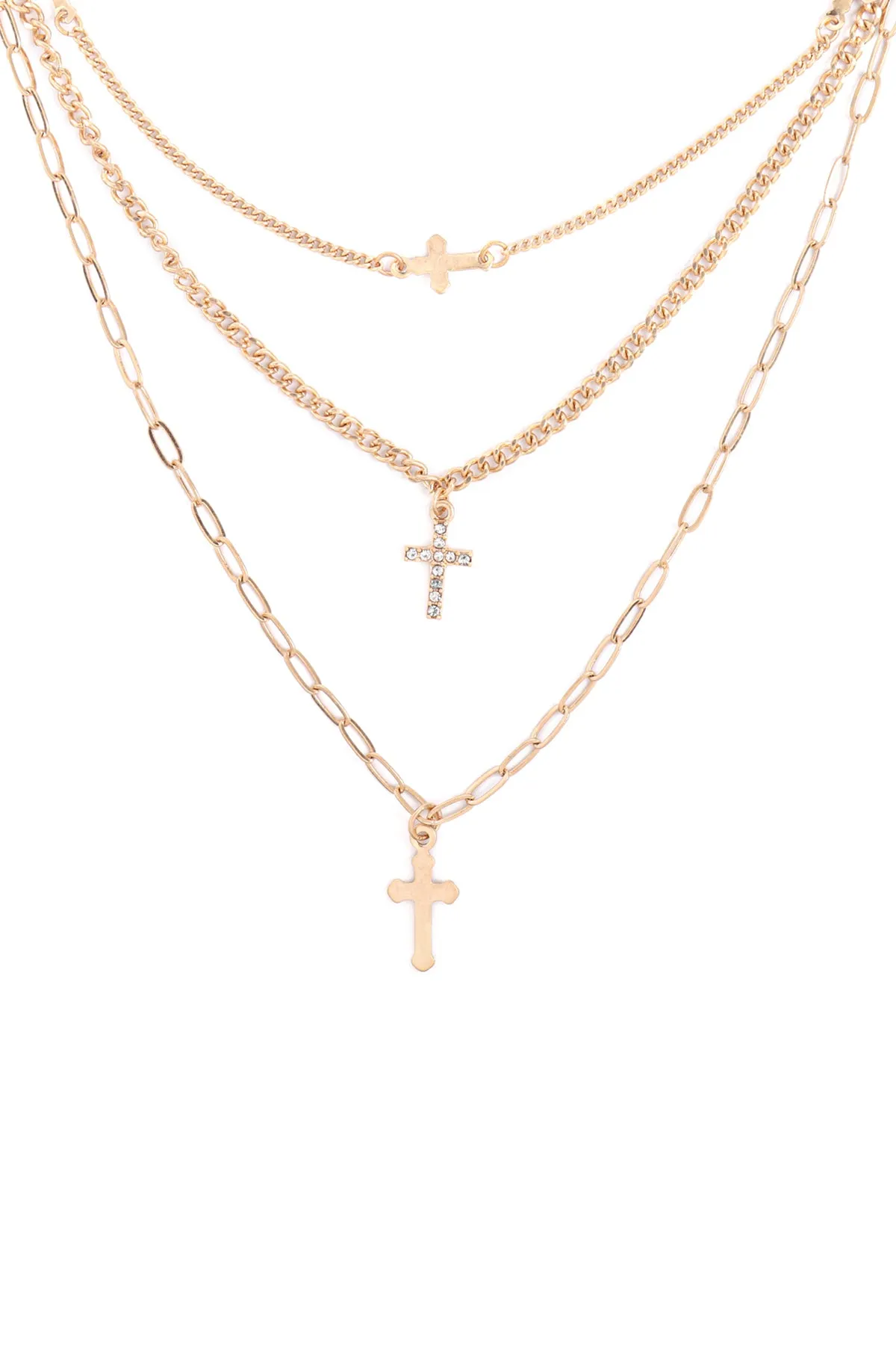 SET LAYERED CHAIN CROSS WITH SIDEWAYS AND CUBIC NECKLACES