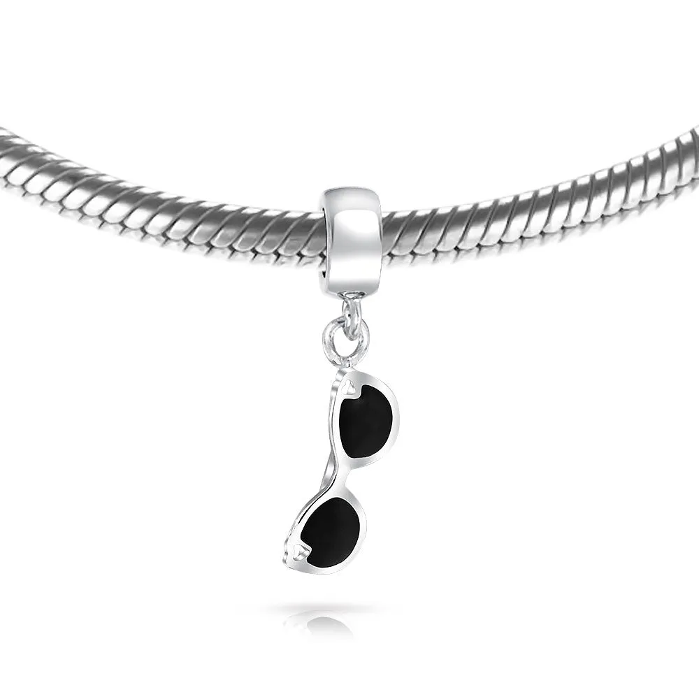Set of 2 Black Movie Star Sunglasses and Sonoran Desert Cactus Charm Bead Silver