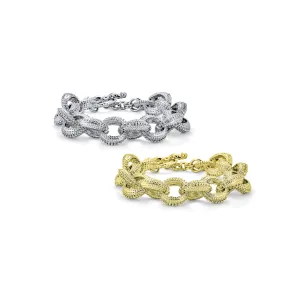 Set of 2 Large Oval Links Chunky Chain Link Bracelet Toggle Clasp Gold Plated