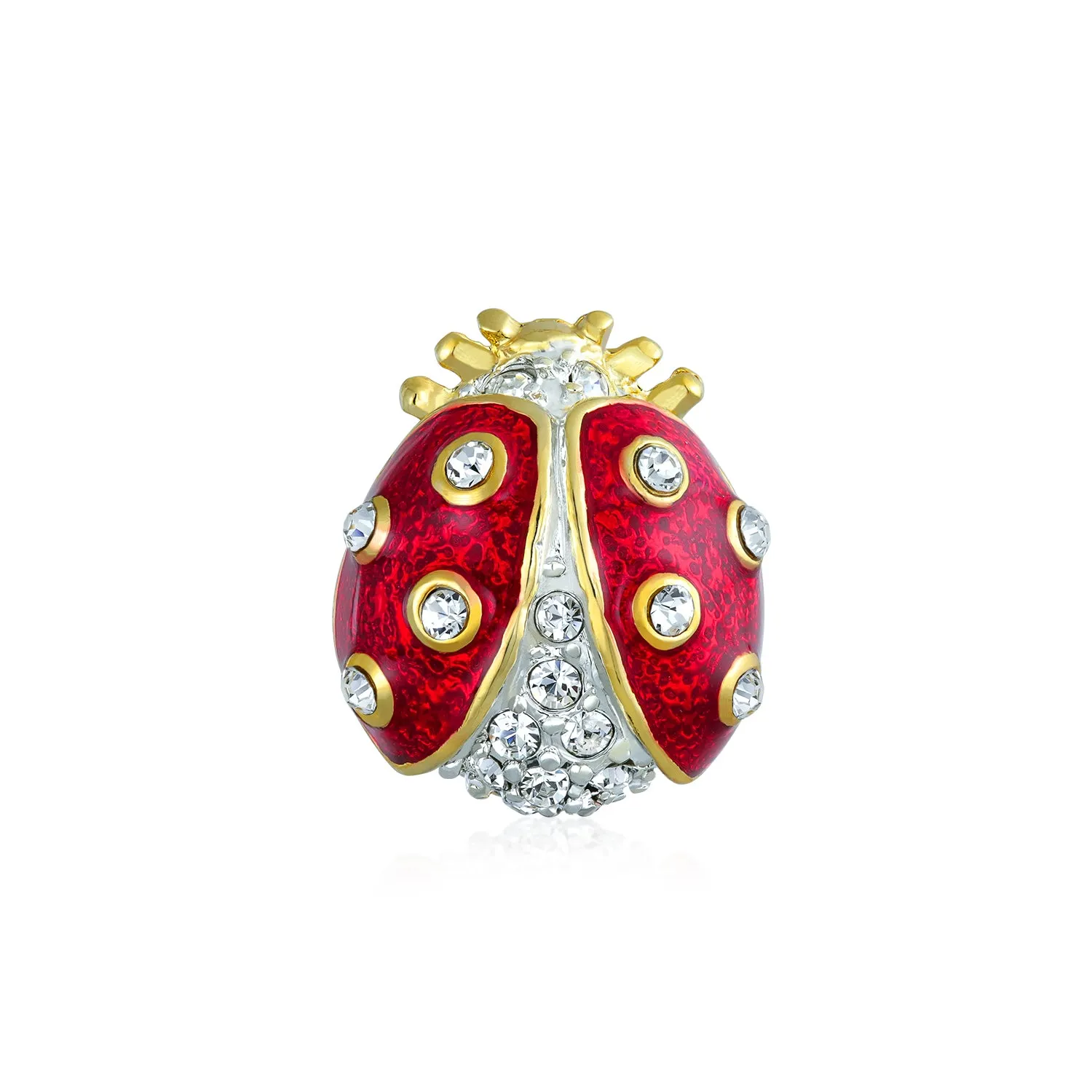 Set of 2 Lucky Ladybug Red Gold Plated Enamel Crystal Brooche Pin for Lapel