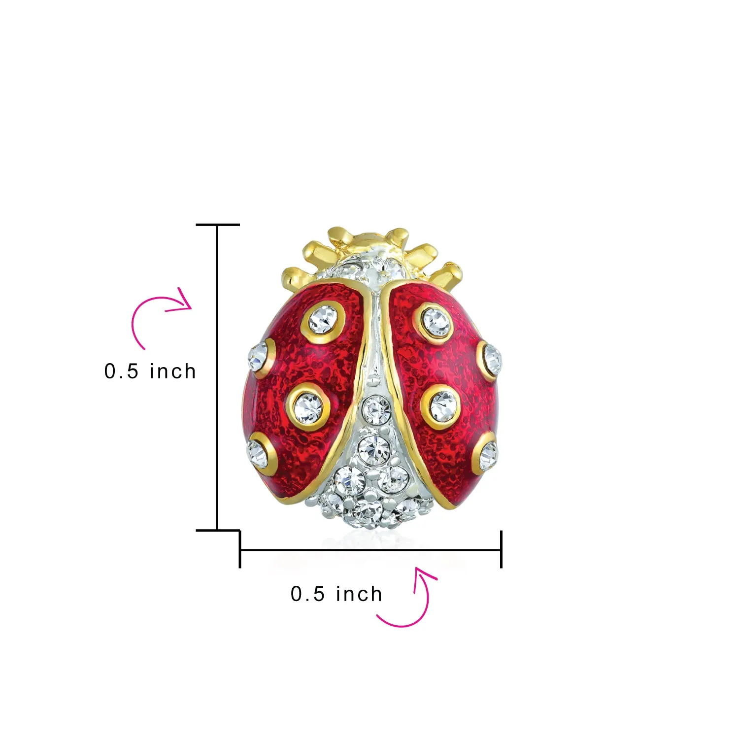 Set of 2 Lucky Ladybug Red Gold Plated Enamel Crystal Brooche Pin for Lapel