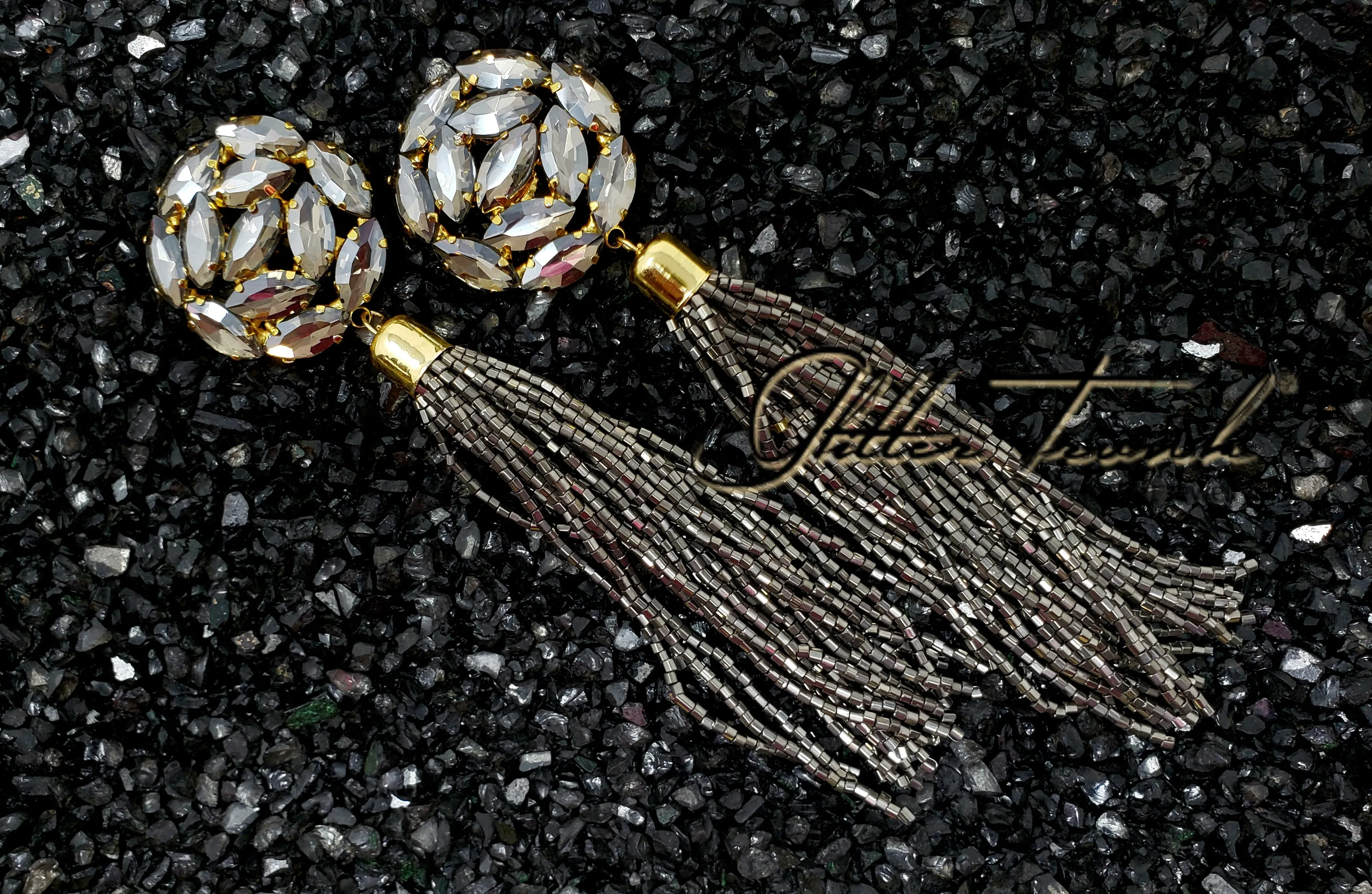 Shaili Long Crystal Tassel Earrings