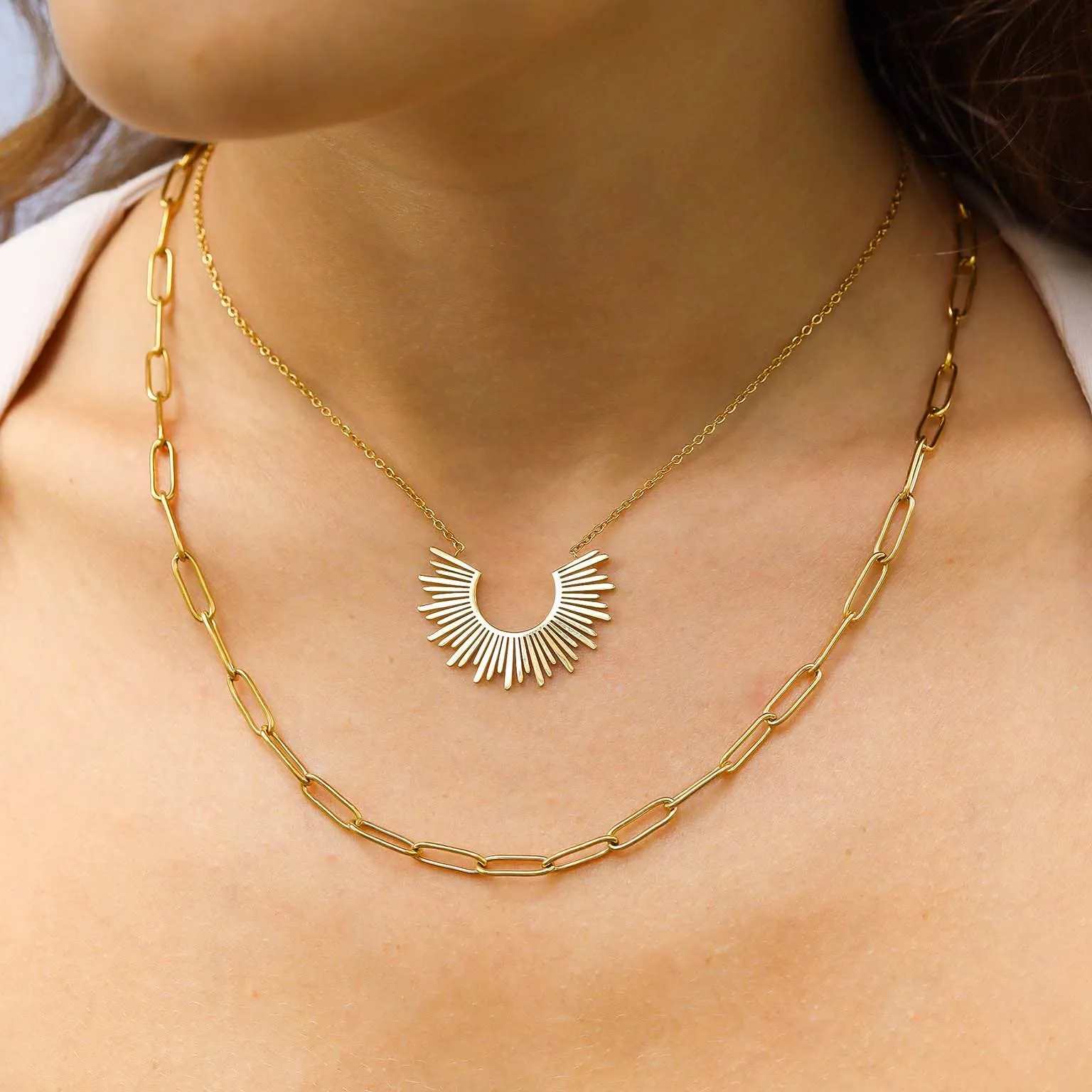 Shelby 18K Gold PVD and Stainless Steel PVD Layered Paperclip and Loop Chain Charm Necklace