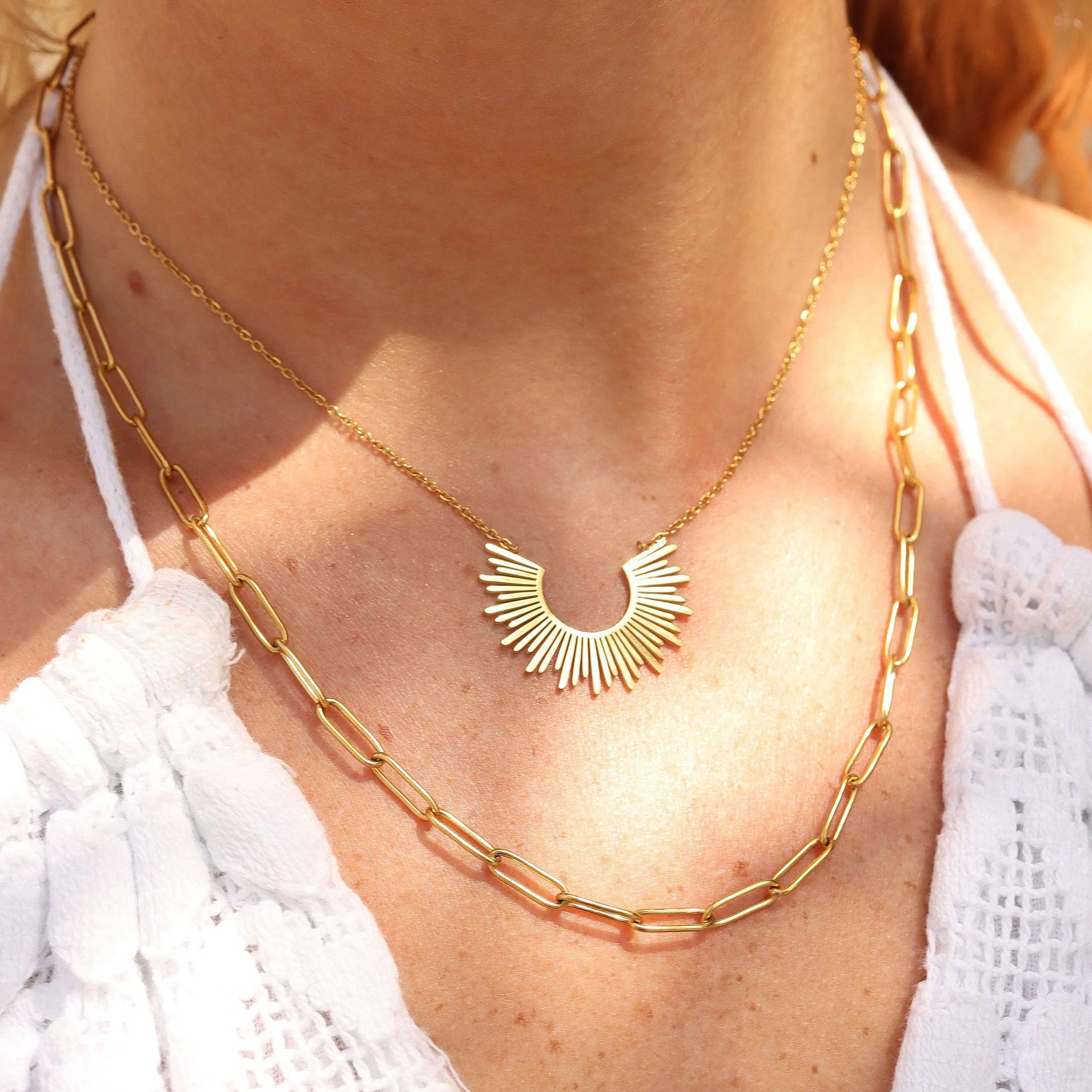 Shelby 18K Gold PVD and Stainless Steel PVD Layered Paperclip and Loop Chain Charm Necklace