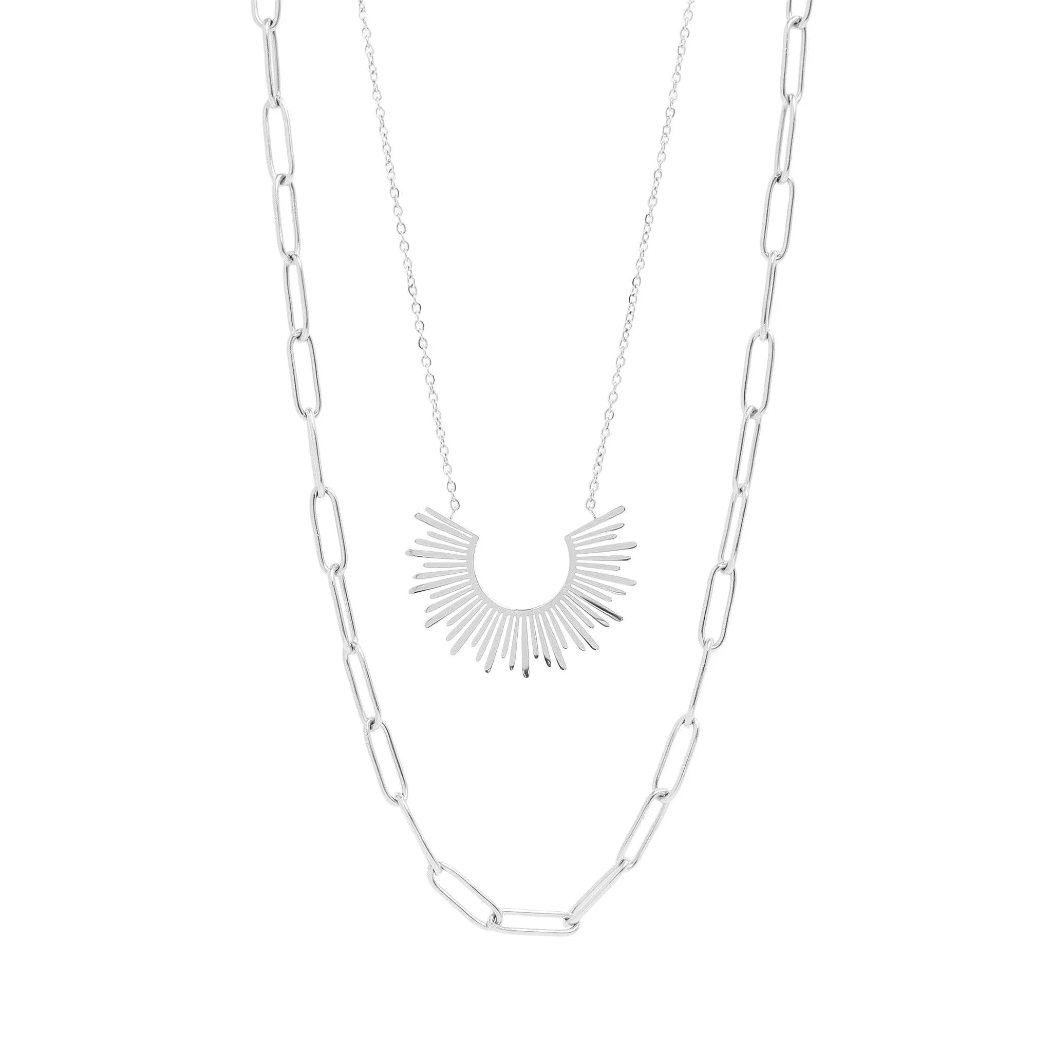 Shelby 18K Gold PVD and Stainless Steel PVD Layered Paperclip and Loop Chain Charm Necklace