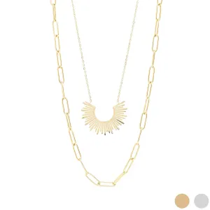 Shelby 18K Gold PVD and Stainless Steel PVD Layered Paperclip and Loop Chain Charm Necklace