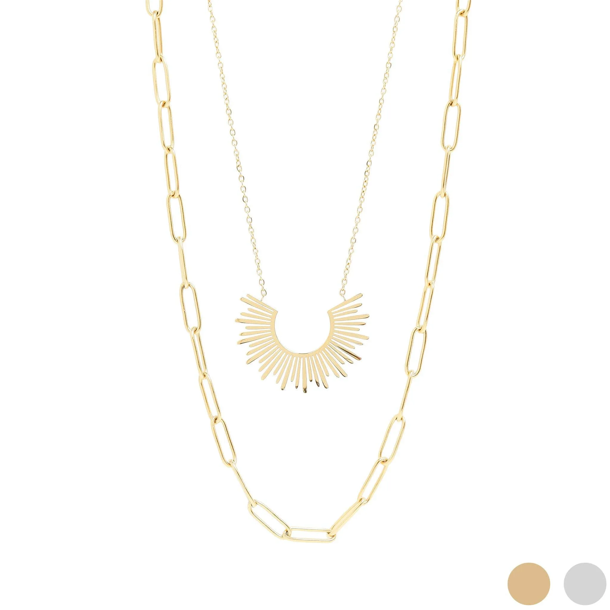 Shelby 18K Gold PVD and Stainless Steel PVD Layered Paperclip and Loop Chain Charm Necklace
