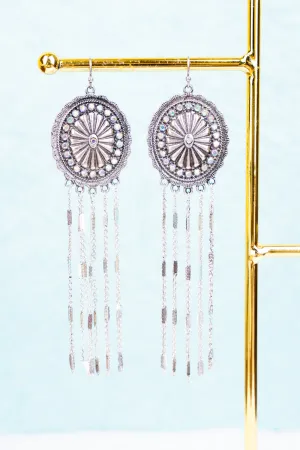 Show Stopper Iridescent Crystal Silvertone Fringe Earrings