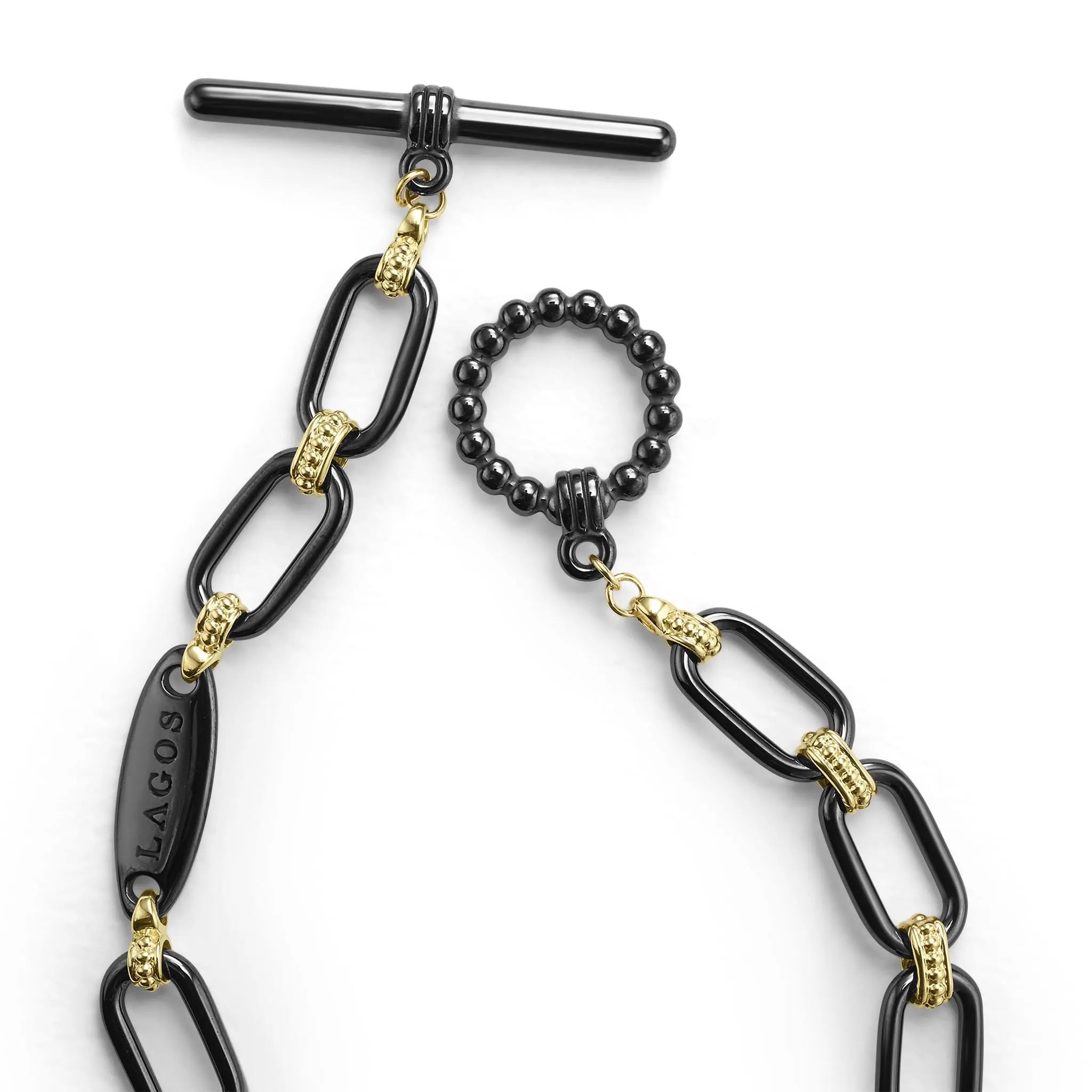 Signature Caviar 18K Gold and Black Ceramic Link Bracelet | 6mm