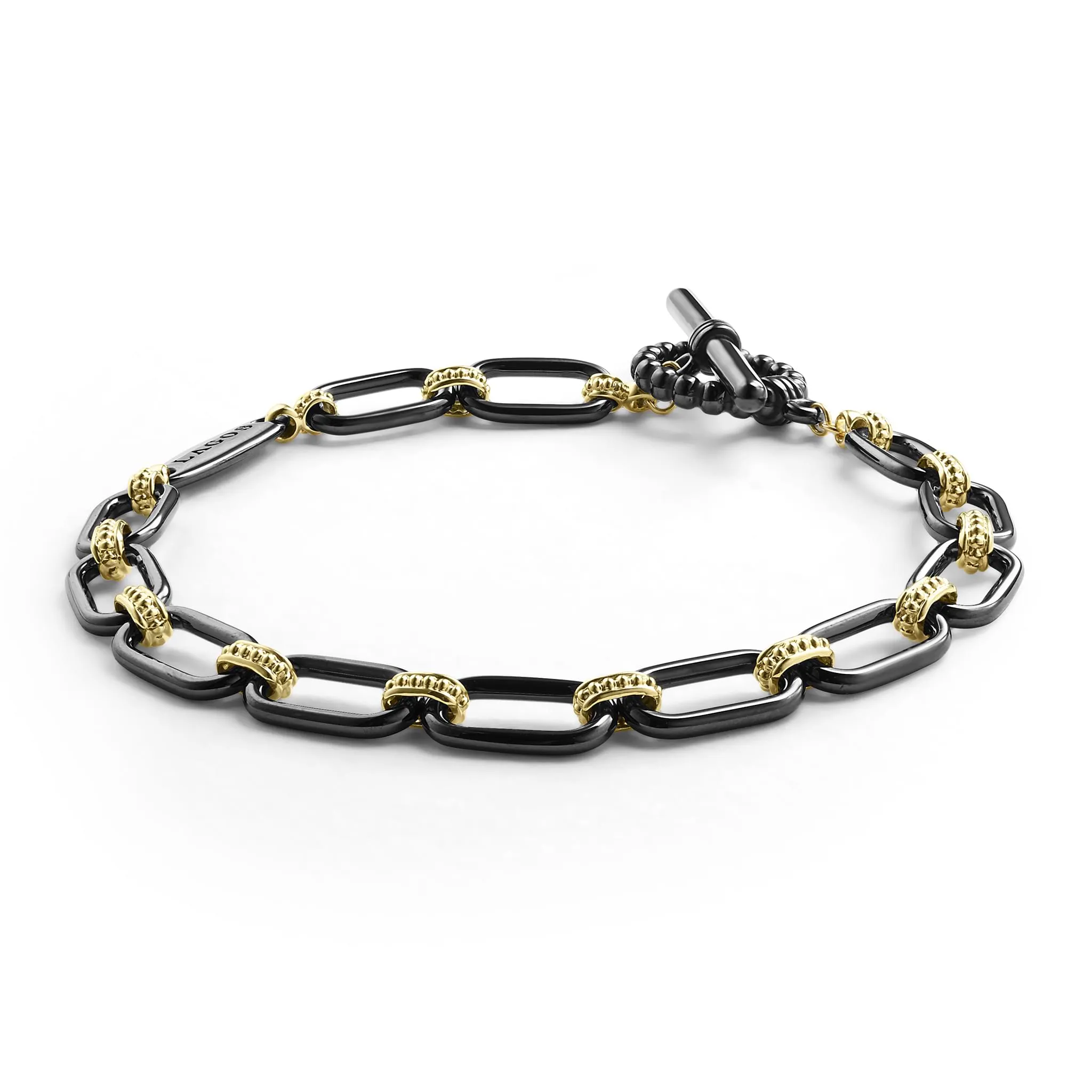 Signature Caviar 18K Gold and Black Ceramic Link Bracelet | 6mm