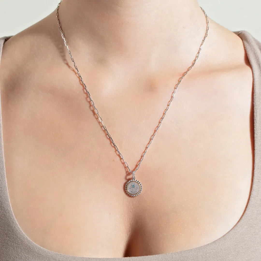 Silver & 18K Gold Evil Eye Medallion Necklace
