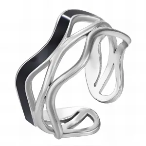 Silver & Black Accent Wave Cuff – Stainless Steel