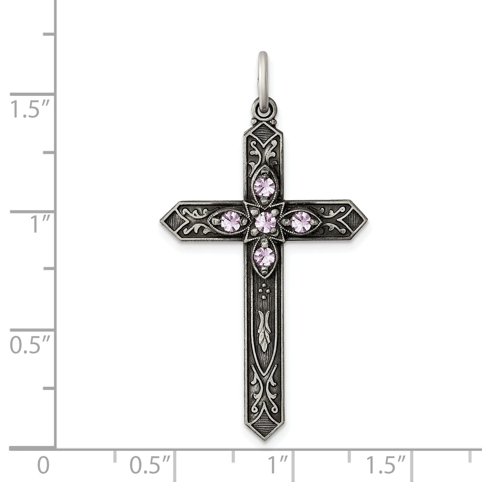 Silver Antique June Birthstone Cross Pendant