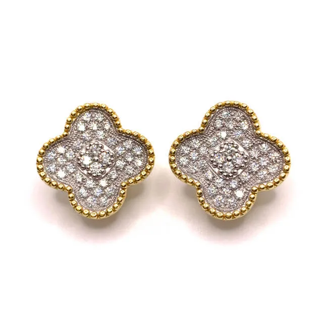 Silver Clover with Rhinestone Earrings
