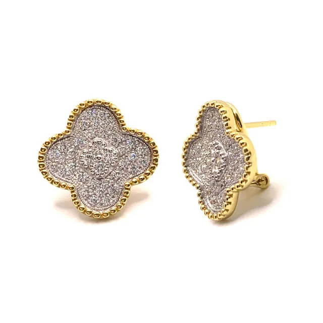 Silver Clover with Rhinestone Earrings