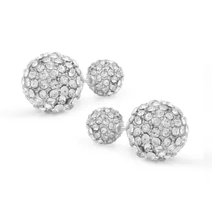 SILVER CRYSTAL DOUBLE BALL STUD EARRINGS #SQ1946RH (DF9)