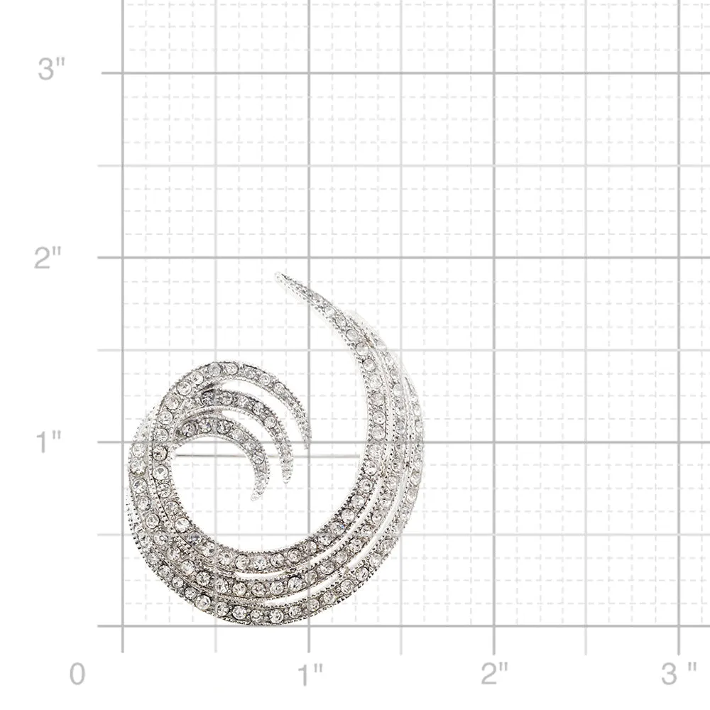 Silver Crystal Swirl Design Pin Brooch