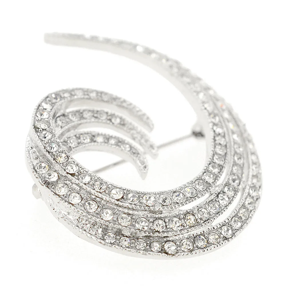 Silver Crystal Swirl Design Pin Brooch